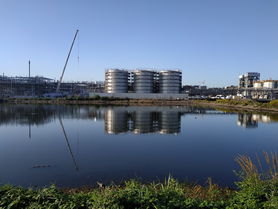 Green path beside the factory